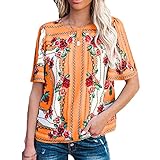 FrüHling Und Sommer Mode Damen Rundhals Blumendruck Lose Kurzarm T-Shirt Pullover Casual Thin Top D