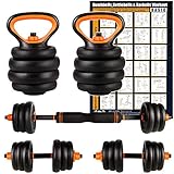 CCLIFE 6in1 Kettlebell Hanteln Set 2er verstellbar mit Verbindungsstahlrohr Kurzhanteln Langhanteln Kugelhantel Hantelset professionell Dumbbell - ZERRO, Farbe:Mit Verbindungsrohr, 2x20 KG