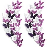 120 Stücke 60 Paare 3D Geschichteten Schmetterling Wand Dekoration Abnehmbare Schmetterling Aufkleber Hohle Wandtattoos DIY Wandkunst Handwerk für Babyzimmer Hause Hochzeit (Weiß, Lila)