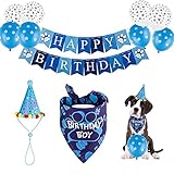 Ropniik Blue Hundegeburtstags party 32Pcs,Hund Geburtstag Bandana,Hund Geburtstag Deko,Hund Geburtstag Bandana Hut Banner Set,Dog Birthday Boy,Dog Happy Birthday Set für Welpenk