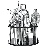 SINJIAlight Cocktail Set, Cocktail Shaker 750 ml, 18 teiliges mattschwarzes Cocktail Shaker Set mit drehbarem Ständer und Rezeptheft, Premium Bartending Kit für Zuhause, Bars und Partys im F