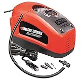 Black+Decker Kompressor (11 bar / 160PSI, Luftpumpe, digitale Druckeinstellung, Kabelfächer, beleuchtete Skala, inklusive 3 Ventil-Aufsätzen, Einstellring für BAR-Zahl, ASI300) mehrfarbig rot/schw