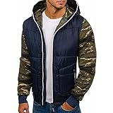 RYTEJFES Herren Winterjacke mit Kapuze Tarnung Daunenjacke Leicht Einfarbig Steppjacke Kapuzenjacke mit Reißverschluss Winter Warmer Windjacke Softshell-Mantel Übergangsjacke W