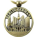 Schlüsselanhänger Berlin Souvenirs, Geschenk, Andenken - runder Keychain mit Skyline aus Metall für Deutschland. Mitbringsel für Paare, passend für Taschen, Rucksäcke, Autoschlü