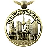 Schlüsselanhänger Berlin Souvenirs, Geschenk, Andenken - runder Keychain mit Skyline aus Metall für Deutschland. Mitbringsel für Paare, passend für Taschen, Rucksäcke, Autoschlü