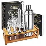 LIVEHITOP Cocktail Set mit Ständer, 15 Teiliges Barkeeper-Set mit 750ml Edelstahl Shaker, Geschenkset mit Rezeptbuch für Getränke, Zuhause, Bar, Party