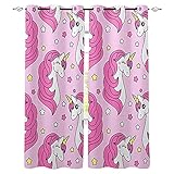 GVJKCZ Vorhang Rosa Kindermädchen Einhorn gardinen Wohnzimmer 200 x 85 cm（HxW） x2 verdunkelnd Fensterrollo Blickdicht Gardinen Kinderzimmer Verdunkelungsvorhang S