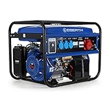 EBERTH 5500 Watt Benzin Stromerzeuger (E-Start, 13 PS Benzinmotor, 4-Takt, luftgekühlt, Ölmangelsicherung, Seilzugstart, Automatischer Voltregler AVR, 3-Phasen, 1x 400V, 3x 230V, 1x 12V, Voltmeter)