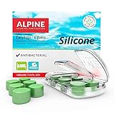 Alpine Silikon Ohrstopsel zum Schlafen & Schwimmen mit antibakteriell Silber & Aloe Vera - Schützt die Ohren vor Wind und Wasser - Dämpft Schnarchgeräusch & verbessert den Schlaf - 6 Paar + Box