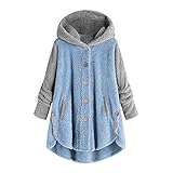 CCOOfhhc Teddy Fleecejacke Damen Mit Kapuze Lang Große Größen Fleecemantel Offene Vorder Winterjacke Patchwork Kapuzenjacke mit Taschen Cardigan Übergroßen Teddy Fleece Hoodie Sweatjack