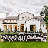 40. Geburtstag Deko, Extra Lange Banner 40 Geburtstag Schwarz Rosegold Stoff Groß Hintergrund Banner Happy Birthday Banner für Mädchen Jungen Frauen Geburtstagsdeko Fotoautomat Home Decor 210*40