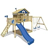 WICKEY Spielturm Klettergerüst Smart Coast mit Schaukel & blauer Rutsche, Stelzenhaus mit Sandkasten, Kletterleiter & Spiel-Zubehö
