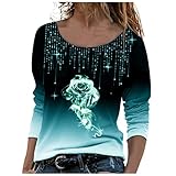 Damen Langarmshirt Bluse mit Floraler Spitze Rundhals Elegant Einfarbige Shirt Casual Oberteile Loose Shirts Tops Kurzarm T-Shirt rundem Ausschnitt Basic Top Tee T-Shirts Tasche Ob