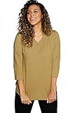 Ulla Popken Damen große Größen Übergrößen Plus Size Shirt, Bedruckt, Kelchkragen, V-Ausschnitt, 3/4-Arm helles haselnuss 54+ 797290640-54+