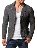 Burocs Herren Sakko Blazer Meliert Sportlich Slim Fit Schwarz Grau BR1685, Größe:L, Farbe:Schw