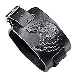 Lederband - Lederarmband-Manschettenarmband mit Wolfskopf - Einstellbare Größe und angenehm zu trag