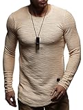 Leif Nelson Herren Pullover Rundhals-Ausschnitt Schwarzer Männer Longsleeve dünner Pulli Sweatshirt Langarmshirt Crew Neck Jungen Hoodie T-Shirt Langarm Oversize LN8133 Beige S