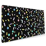 Sprinkle Confetti auf schwarzem Gaming-Mauspad, groß, 900 x 400 x 3 mm, Tischmatte, Mauspad mit rutschfester Gummiunterseite, für Computer und Laptop