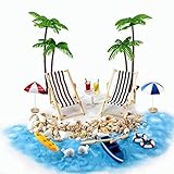 Gallop Chic Strand-Mikrolandschaft Miniliegestuhl Strandkorb Sonnenschirm Kleine Palme Deko Accessoires, 16 Stück Miniatur-Ornament-Set für DIY, Zen Garten Dekoration, Einzigartiges Geschenk