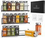 GLANZGUT Gewürzregal Wand mit 18 Edelstahl Gewürzgläsern - Stilvolles Gewürzregal Schranktür hängend ohne Bohren - Gewürz-aufbewahrung schwarz mit Gewürzetiketten für den Schrank