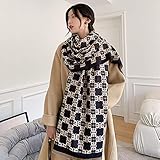 XIAOXIXI Schal Kaschmir Damen,Winter Warmer Schal Doppelseitiger Druck Kaschmir-Imitat-Schal Schwarz Vintage Pashmina Tücher Und Wraps Damen H