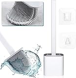 Toilettenbürste Set WC Bürste Silikon Silikon-Toilettenreinigungsbürsten-Kit Silicone Flex Toilet Brush Klobürste Silikon mit Halter Schnell Trocknendem WC-Garnitur für Badezimmer oder Gäste-WC(Weiß)