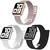 RYCUZO 3-Pack Nylon Solo Loop Kompatibel mit Apple Watch Armband 42mm 44mm 45mm für Männer Frauen Sport Verstellbare Gummibänder Geflochtenes für iWatch Series 7/6/5/4/3/2/1,SE,Schwarz/Weiß/S