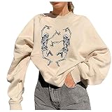 YUNGE Oversize-Sweatshirt, bedruckt, für Damen, breite T-Shirts, günstige Damen, langärmeliges T-Shirt mit Totenkopf-Muster, lässig, Sweatshirt, lockere Tops, Kaki, X-Larg