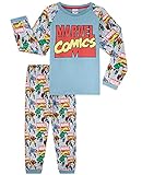 Marvel Avengers Schlafanzug Jungen, Kinder Pyjama Jungen Lang Baumwolle, Captain America & Iron Man Marvel Fanartikel Für Kinder und Teenager, 104-164 (7-8 Jahre, Grau, 7_years)