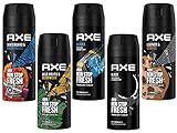 AXE Bodyspray Deo Spray Set 5x 150ml in beliebten Duftrichtungen für besonders viel Frische und Abwechslung, ohne Aluminium, mit 48h S