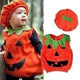 Halloween Outfit Baby Kürbis Cosplay Kostüm Orange Ärmellose Weste Top + Hut Zweiteilige Halloween Karikatur Kinder Costume Für Kleinkind Baby Mädchen Kinder Jungen Outfits Anzug