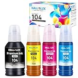 HALLOLUX 104 Tinte Kompatibel für Epson 104 Tintenflasche Multipack für Epson EcoTank ET-2710 ET-2711 ET-2712 ET-2714 ET-2715 ET-2720 ET-2721 ET-2726 ET-4700 (Schwarz, Cyan, Magenta, Gelb)