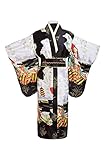 THY COLLECTIBLES Traditioneller japanischer Kimono-Bademantel für Damen aus Seide - Schwarz - Einheitsgröß