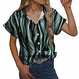 yiouyisheng Bluse Damen Knöpfen Oberteile Klassisch Oberteil Gestreiftes Hemd Neuheit Shirt Einfaches T-Shirt Lässiges Hemdbluse Revers Kurzarm Blusen Blusenshirt Top