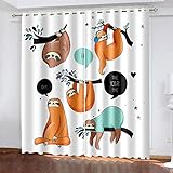 XDJQZX Vorhänge Blickdicht 3D Cartoon Tierfaultier Druck Muster Ösenvorhang Für Schlafzimmer Wohnzimmer Kinderzimmer Fensterdekoration 200X160 cm 2Er Set Thermo Verdunklungsvorhäng