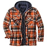 Yowablo Kapuzenjacke Herren Herbst und Winter Kariertes Reverstasche Gepolstertes Loses Hemdoberteil ( XL,1orange )