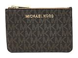 Michael Kors Jet Set Travel Small Top Zip Coin Pouch with ID Holder - PVC Coated Twill (Brown & Acorn)