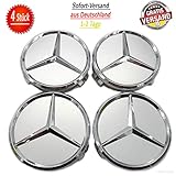 4x Mercedes-Benz 75 mm Nabenkappen für Alufelgen 4 Stück 66470202 Felgendeckel 75mm Nabendeckel Nabenabdeckungen Nabenkappe kompatibel zu A B C E S Klasse Titansilber Stern Silber Radnabenabdeckung