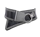 Diyafas Frauen Nieten Elastischer Gürtel mit Metall Schnalle Damen Taille Cincher Kleid Dek