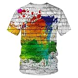 Ziegelfarbe Graffiti Mode Lustige T-Shirt Herren 3D Gedruckte Grafik Kurzarm T-Shirts Tops Unisex,2XL