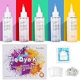 Ucradle Tie Dye Kit, 5 Stück Stoff Textilfarben, Tie Dye Kit Vibrant Stoff Textilfarben mit 40 Stück Gummi Band und 1Vinyl Tischdeck