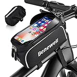 Benewell Fahrrad Rahmentasche, Wasserdicht Lenkertasche, Oberrohrtasche, Fahrradtasche Navigation Handyhalter mit TPU Touchscreen Sonnenblende Regenschutz für Smartphones unter 6,5 Z