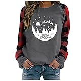 Pullover Damen Oversized Sweatshirt Weihnachten Motiv Drucken Pulli Casual Elegant Bluse Herbst Angenehm Weich Tee Baggy Atmungsaktiv Damenblusen übergangs Blusentop Streetw