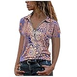Damen Kurzarm T-Shirt Pullover Aufdruck Sommer V-Neck Oberteile Freizeit Lockere Retro Tshirts Top Frauen Reverskragen Shirt Lady-Silhouette Print B