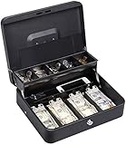 HAITRAL Doppelschicht Geldkassette und 2 Schlüssel, Mit Bargeld und Münzfächern, Sichere Geldkassette, Schw