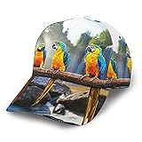 GCDD Gebogene Baseballkappe, 3D, bunte Papageien auf Ast, verstellbare Snapback, gebogene Krempe, Casual-Mütze für Väter, Trucker, Hüte für Männer und Frauen, Schw