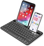 Bluetooth-Tastatur für mehrere Geräte, mit integrierter Halterung für Laptop, PC, Computer, Tablet, iPad, Smartphone, iPhone mit iOS/Android/Windows, Schw