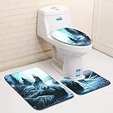 Tier Wolf WC Dreiteiliges Set Fußmatten Fußmatten Badteppiche WC-Sitzmatten Badkissen Dek