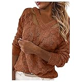 XUNN Damen Pullover Mode Einfarbig V-Ausschnitt Aushöhlen Langarm Gestrickter Pullover Sweater Top