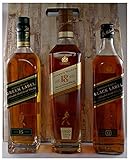 3 Flaschen Johnnie Walker 12, 15, 18 Jahre Scotch Whisky + Glas im Smoking